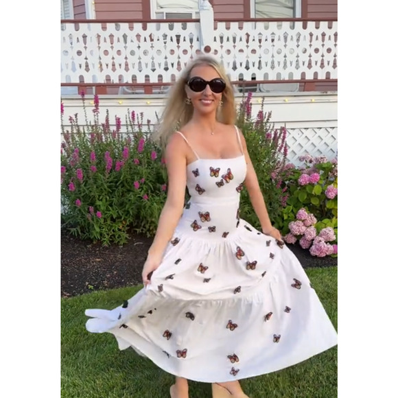 Agua By Agua Bendita Lima Embroidered Butterfly Linen Maxi Dress S - Picture 13 of 16